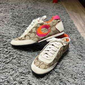 Coach Classic Brown and Pink Sneakers with White Accents